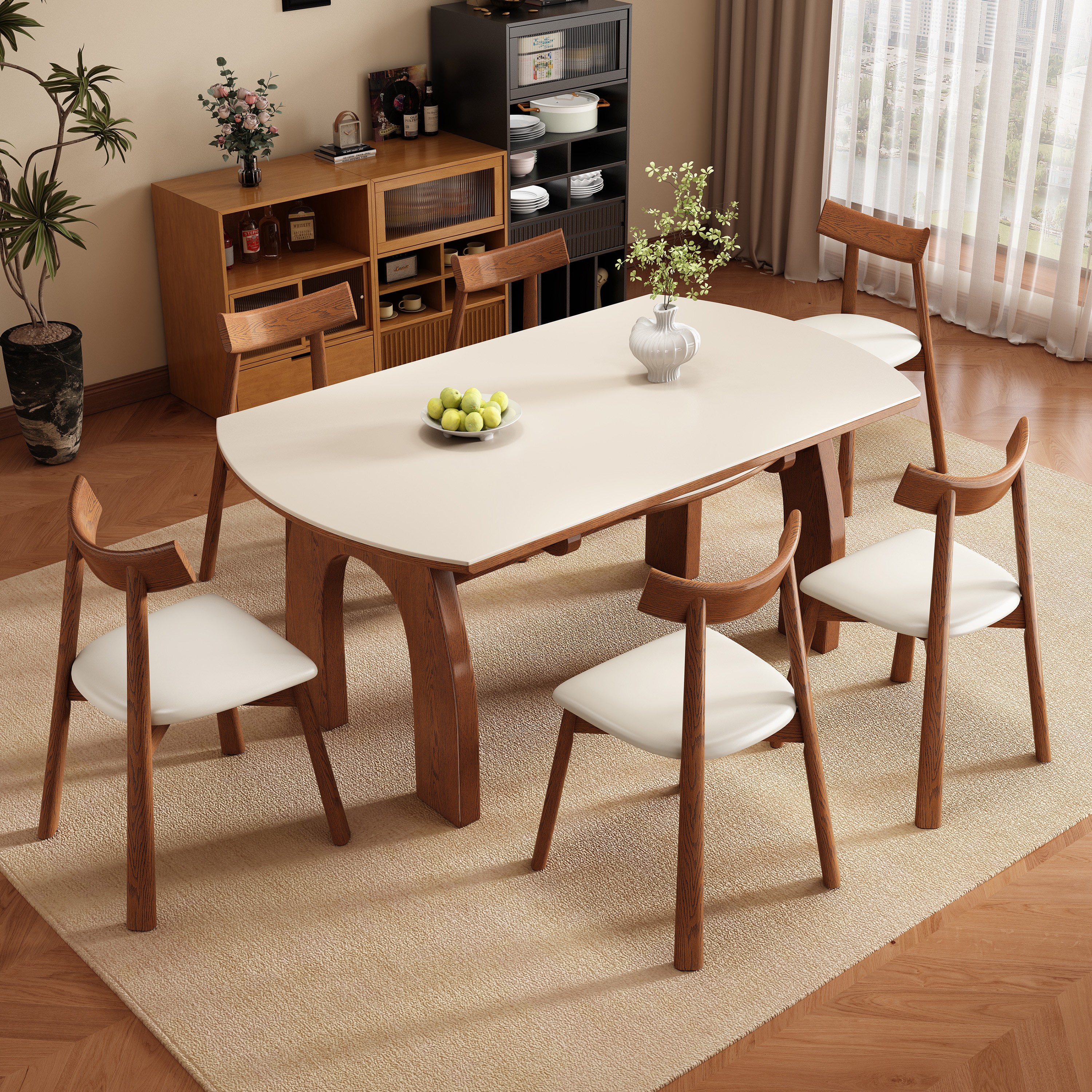 复古中古风实木岩板餐桌