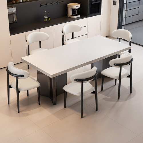 意式极简下挂岩板餐桌椅组合高端客厅家用小户型长方形吃饭方桌子