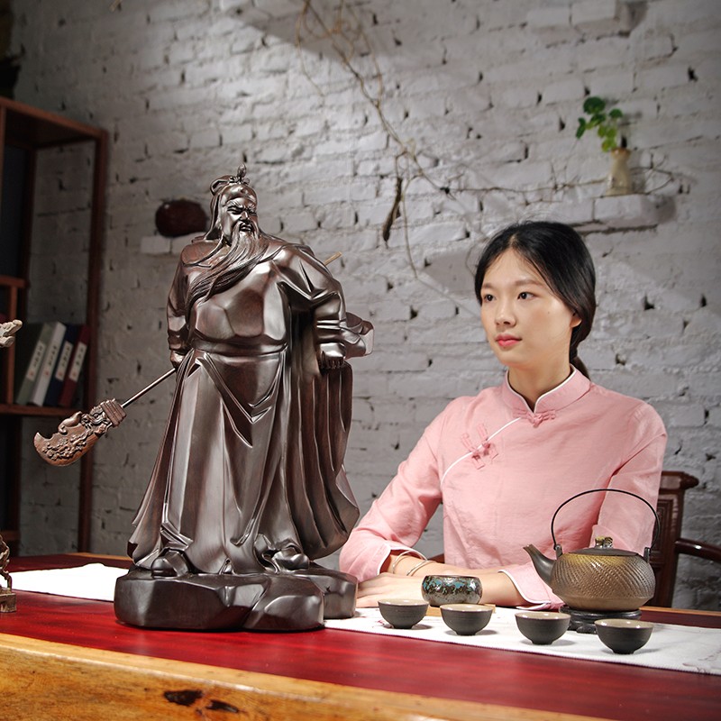 黑檀实木雕刻关公像摆件家居w客厅装饰红木工艺品店铺供奉开业送