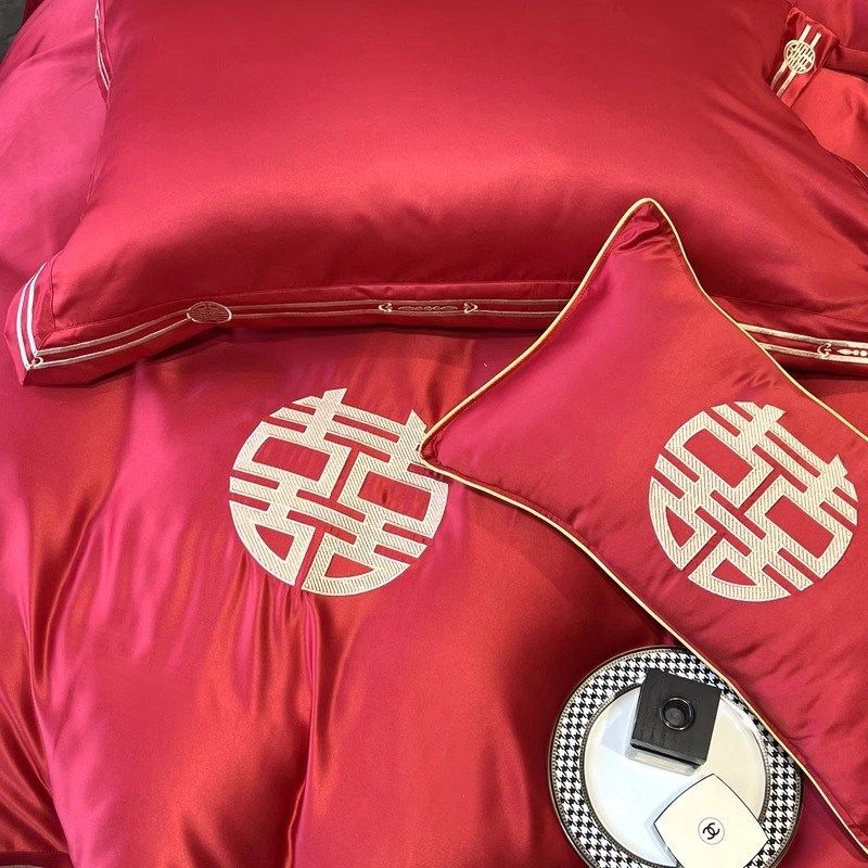 简约婚礼结婚四件套大红色新婚陪嫁被套婚庆床上用Y品婚房喜被