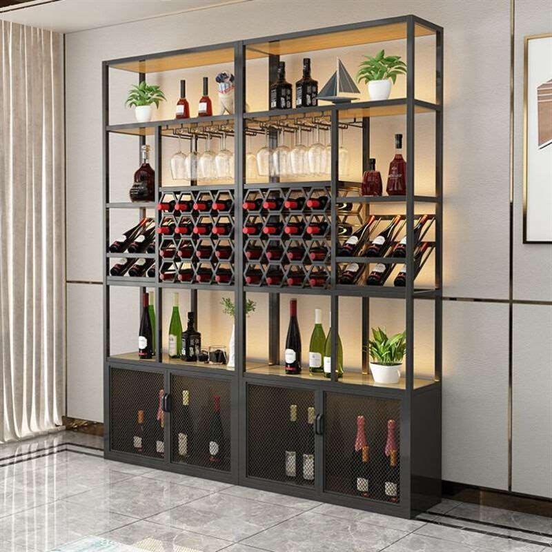 现代酒柜铁艺酒柜落地洋酒展x示柜落地红酒展柜靠墙酒架简约置物