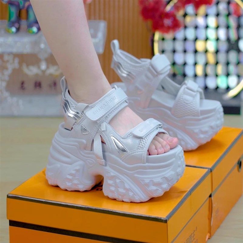 9cm小个子e露趾魔术贴厚底凉鞋女外穿2025夏百搭增高休闲沙滩凉鞋,女鞋,沙滩鞋,淘宝优惠券,粉丝福利购,淘宝优惠卷