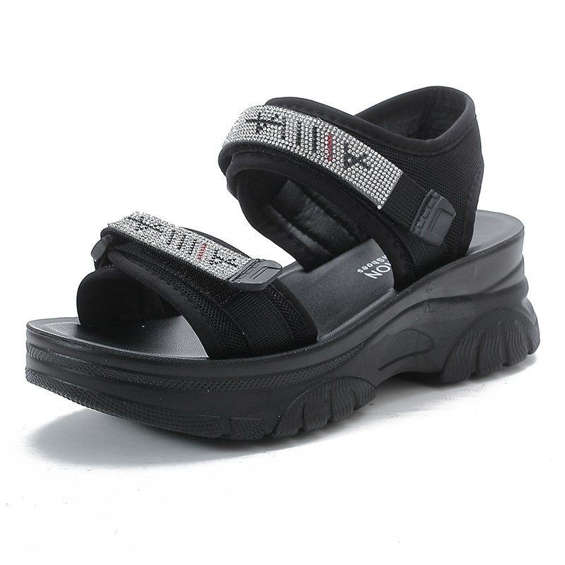 运动凉鞋女厚底松糕跟防水台露趾休闲沙滩鞋中P年妈妈防滑中跟凉,女鞋,沙滩鞋,淘宝优惠券,粉丝福利购,淘宝优惠卷