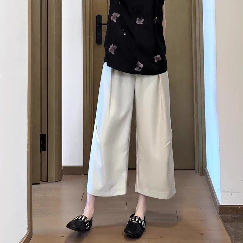 新中式国风缎面醋酸休闲阔腿裤z女夏薄款2025新款宽松直筒八分裤,女装/女士精品,大码裤装,淘宝优惠券,粉丝福利购,淘宝优惠卷