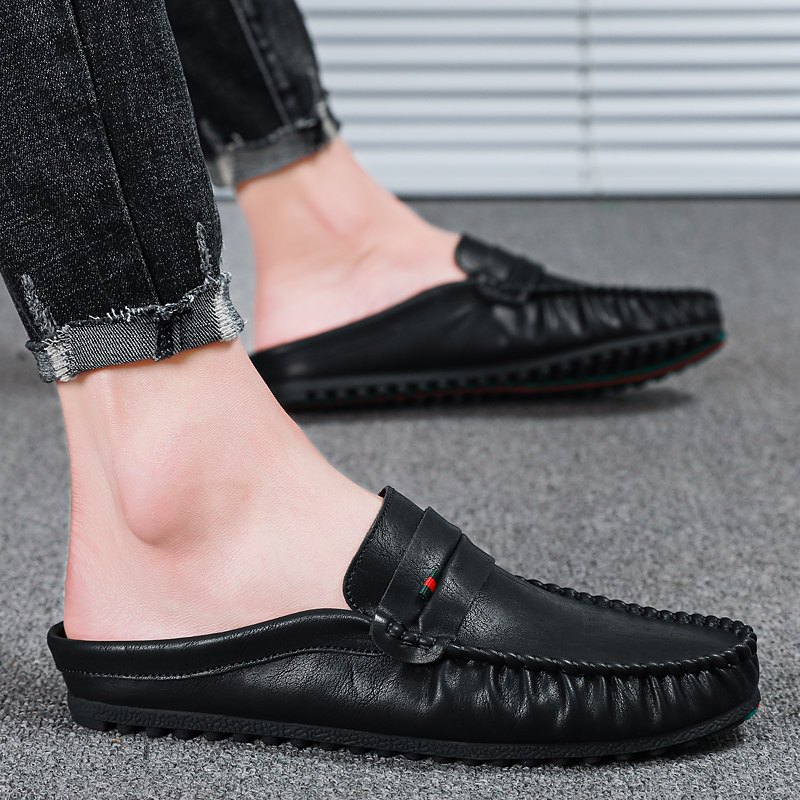 夏季包头a半拖鞋男士皮鞋休闲懒人豆豆无后跟鞋夏天韩版潮流凉鞋,流行男鞋,包头拖,淘宝优惠券,粉丝福利购,淘宝优惠卷