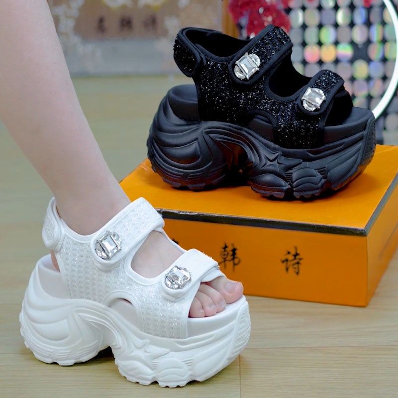 9cm魔术贴露趾厚底s凉鞋女2025夏季百搭增高休闲沙滩鞋,女鞋,沙滩鞋,淘宝优惠券,粉丝福利购,淘宝优惠卷