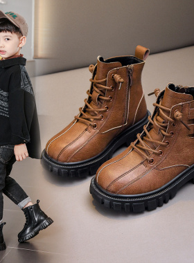 男童马丁靴d2022秋冬季新款儿童靴子小孩加绒皮靴棉鞋二棉童鞋