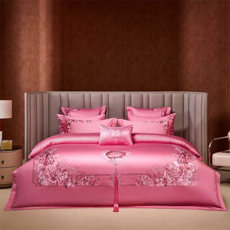 婚庆四件套粉色全棉m刺绣新婚六八十件套结婚喜庆套件婚嫁床上用,床上用品,婚庆床品套件,淘宝优惠券,粉丝福利购,淘宝优惠卷