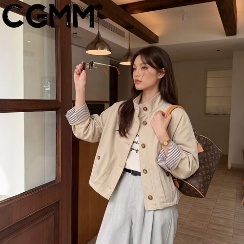 秋季复古立领短款显瘦夹克女
