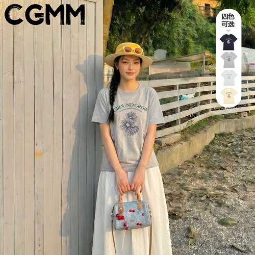 CGMM/橱柜密码夏季新款时尚印花显瘦减龄正肩短袖T恤DSOMB2657