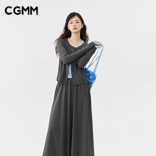 套装 CGMM 通勤撞色气质显瘦假两件上衣半身裙时尚 时尚 橱柜密码