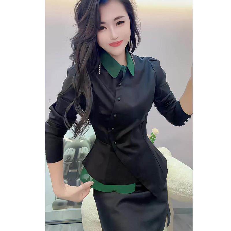 新品欧货时尚洋气收腰显瘦衬衫女冬季新款别致个性撞色高级感百搭