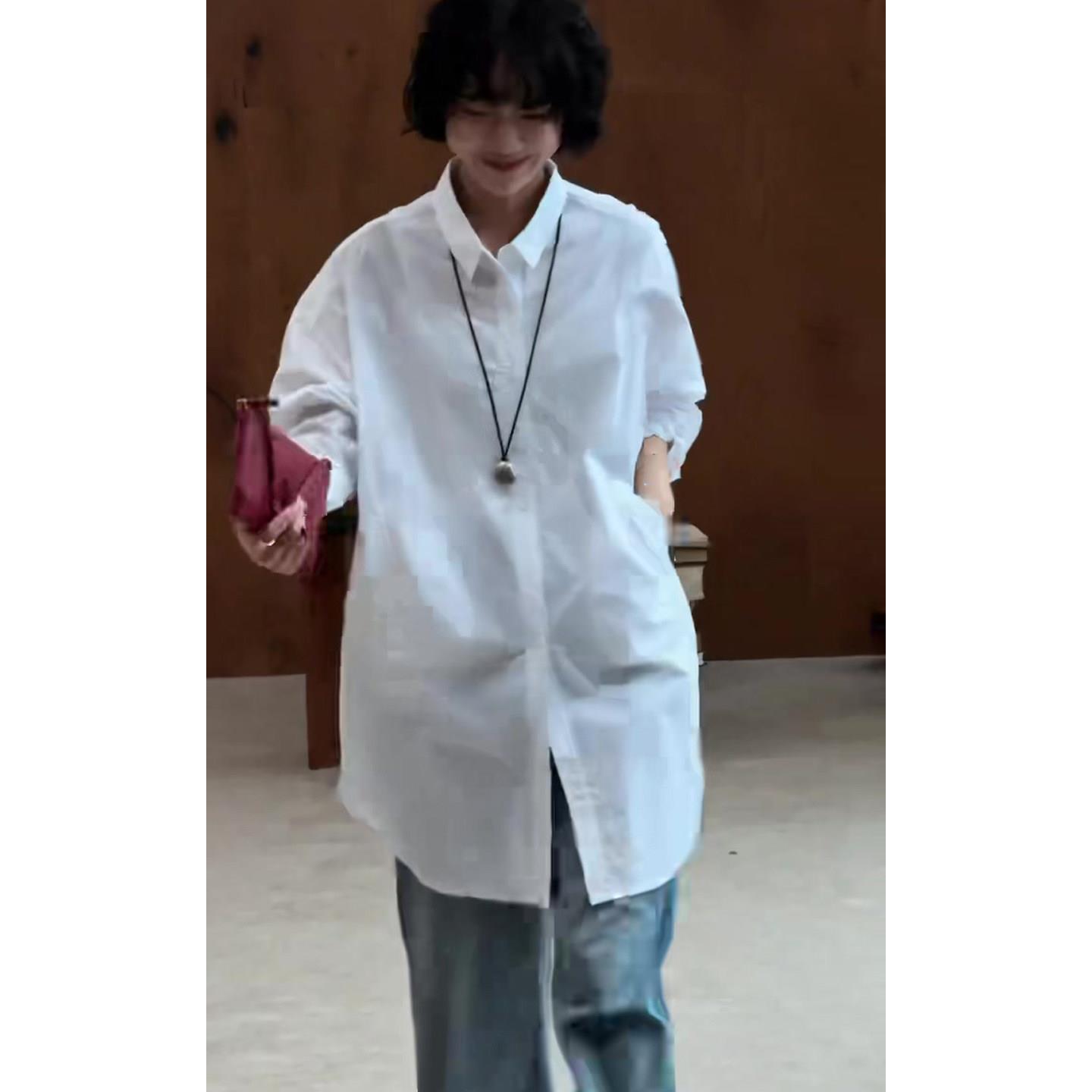 新品韩系净版中长款衬衫女2026春季新款宽松遮肉百搭洋气打底网红