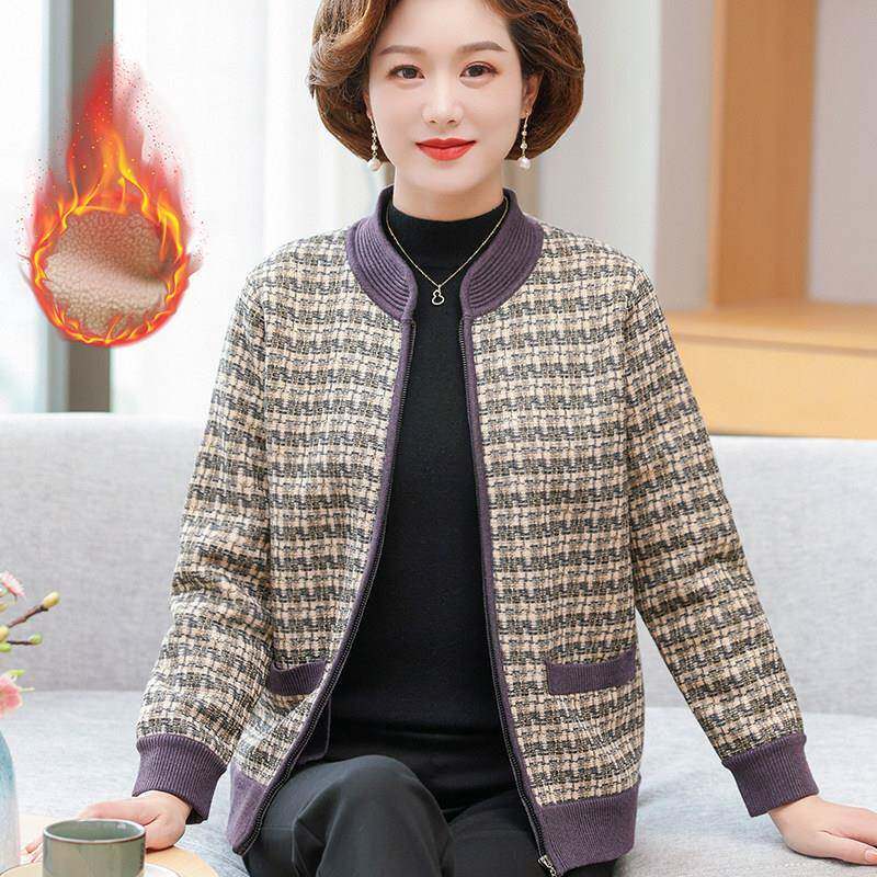 新品妈妈冬装2026新款加绒外套中老年人加厚保暖开衫女装秋冬上衣