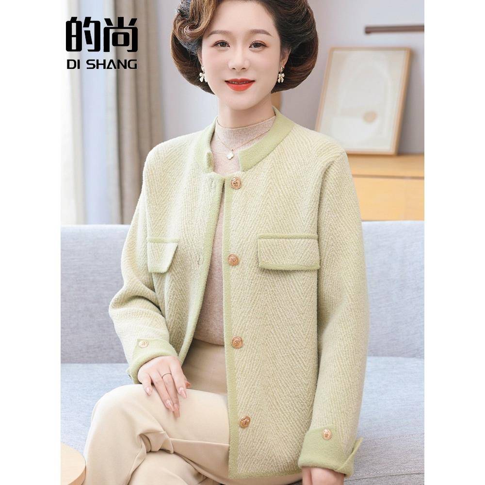 新品妈妈秋装新款貂绒针织外套中年妇女上衣中老年女春秋毛呢夹克