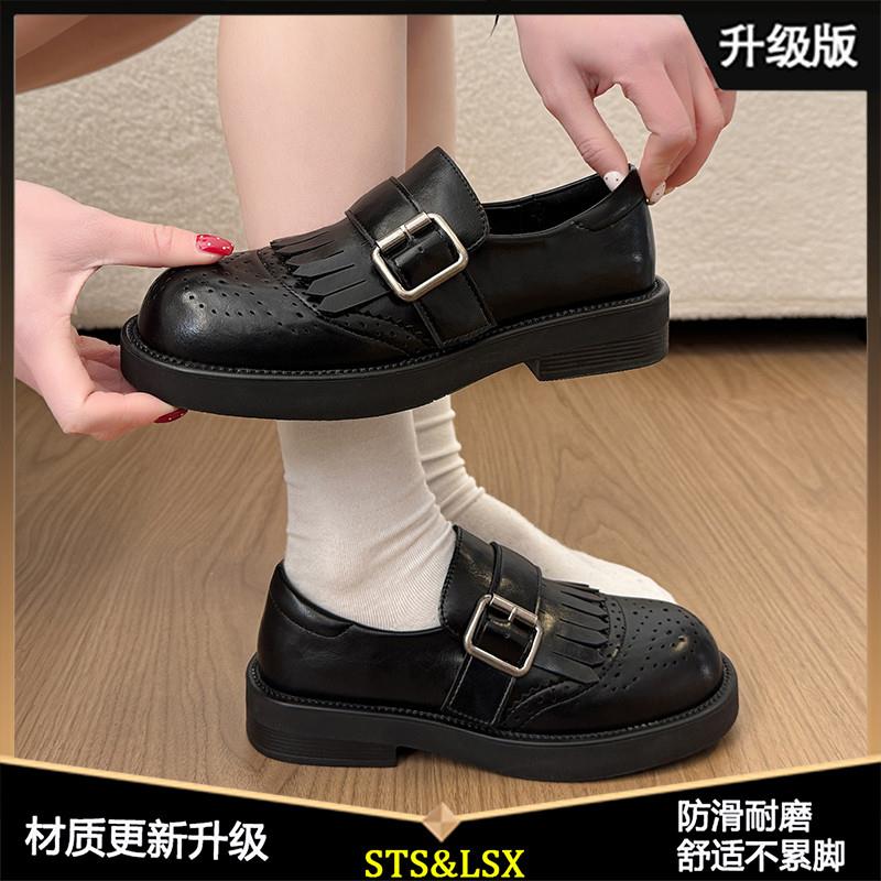 新品厚底复古布洛克小皮鞋
