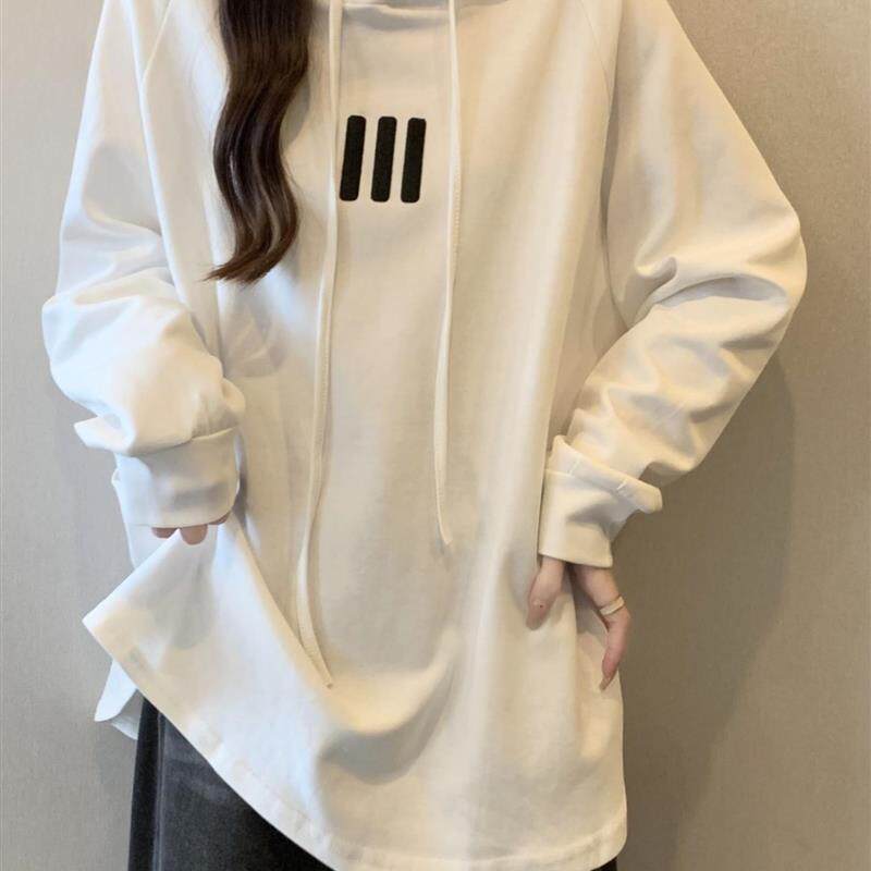 新品宽松慵懒风连帽长袖卫衣女2025秋季大码胖mm遮肚子中长款打底