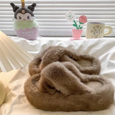 新品网红厚底增高交叉带毛