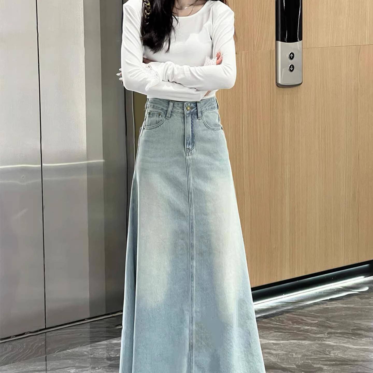 新品春季新款牛仔半身裙女大码女士春款长裙2026春款水洗高腰宽松