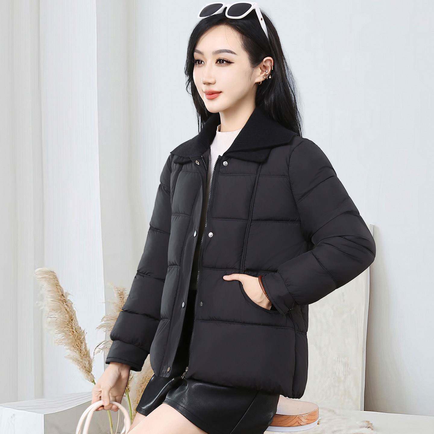 新品休闲风翻领短款棉服女妈妈冬季新款加厚保暖时尚洋气棉衣外套
