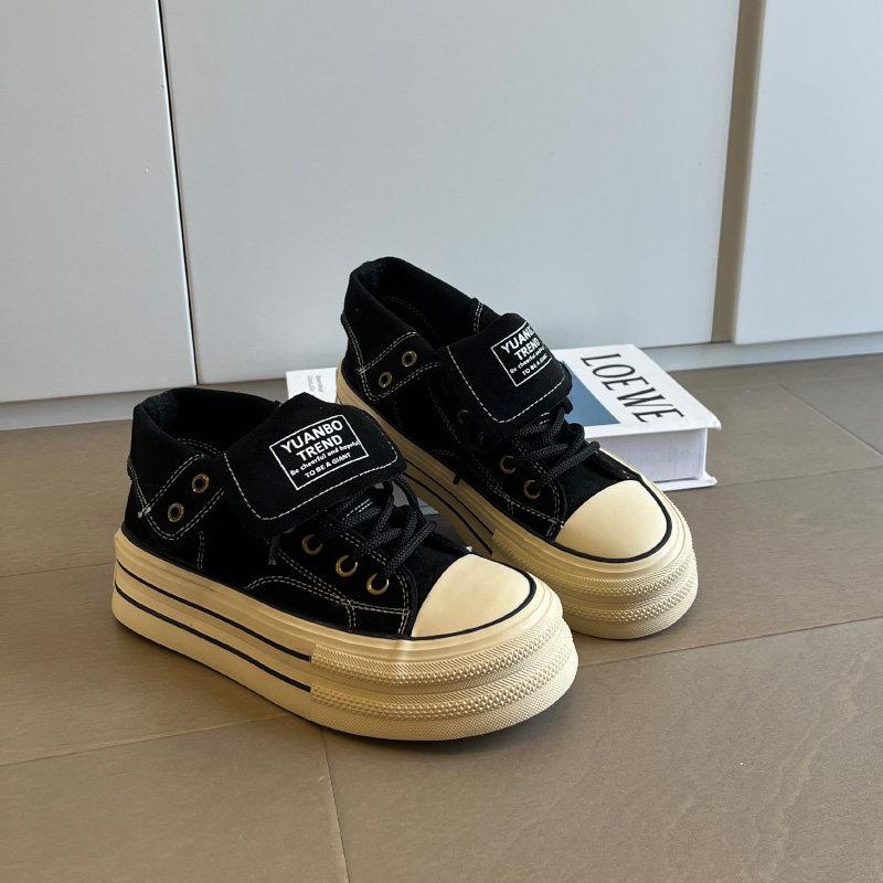 新品2026春季新款ulzzang帆布鞋女大码41-43脚宽胖妹妹休闲单鞋42