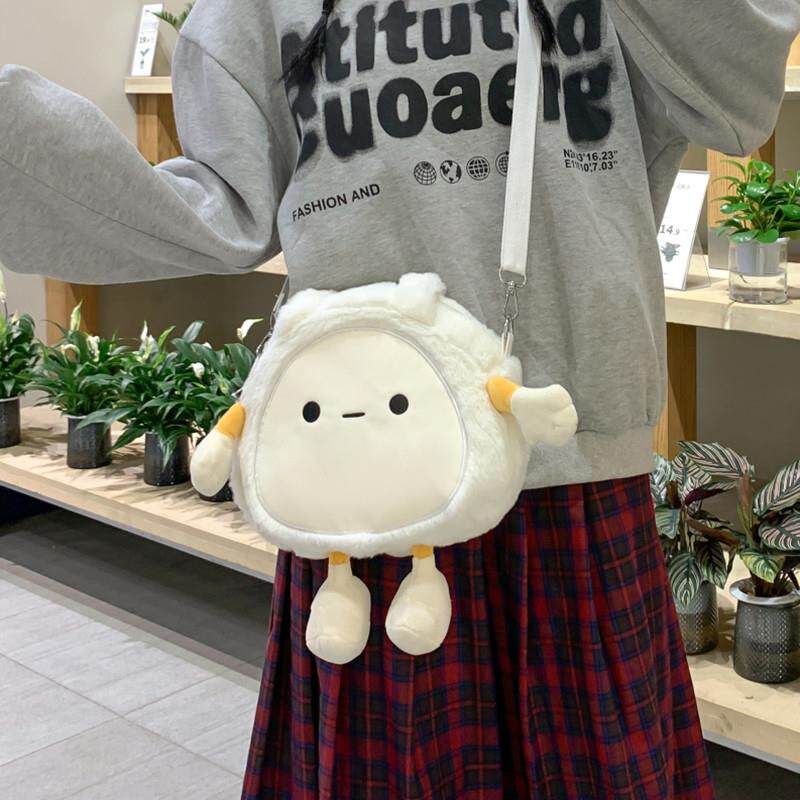 新品可爱毛绒搞怪蛋仔单肩包女设计感毛茸茸斜挎包学生上课卡通小