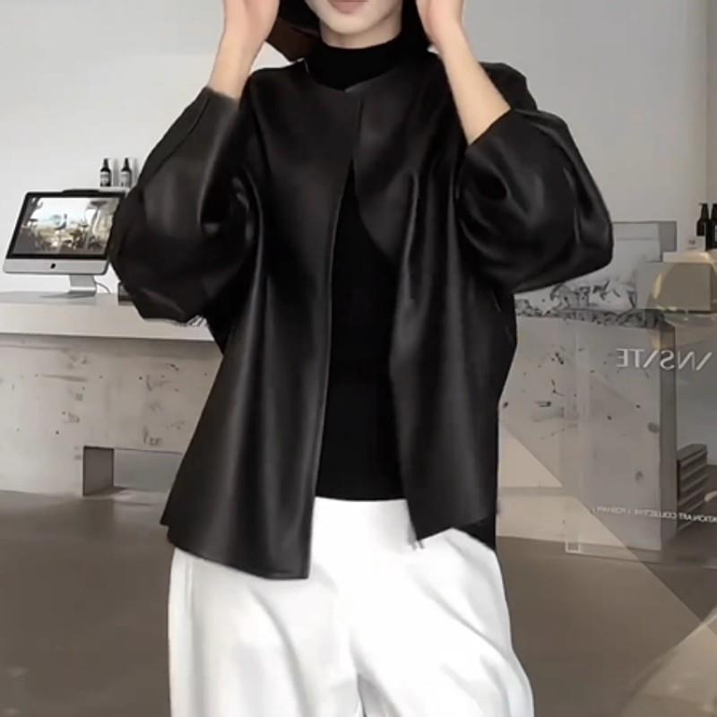 新品黑色短款pu皮衣女2026秋季新款大码胖mm宽松设计感夹克高级感