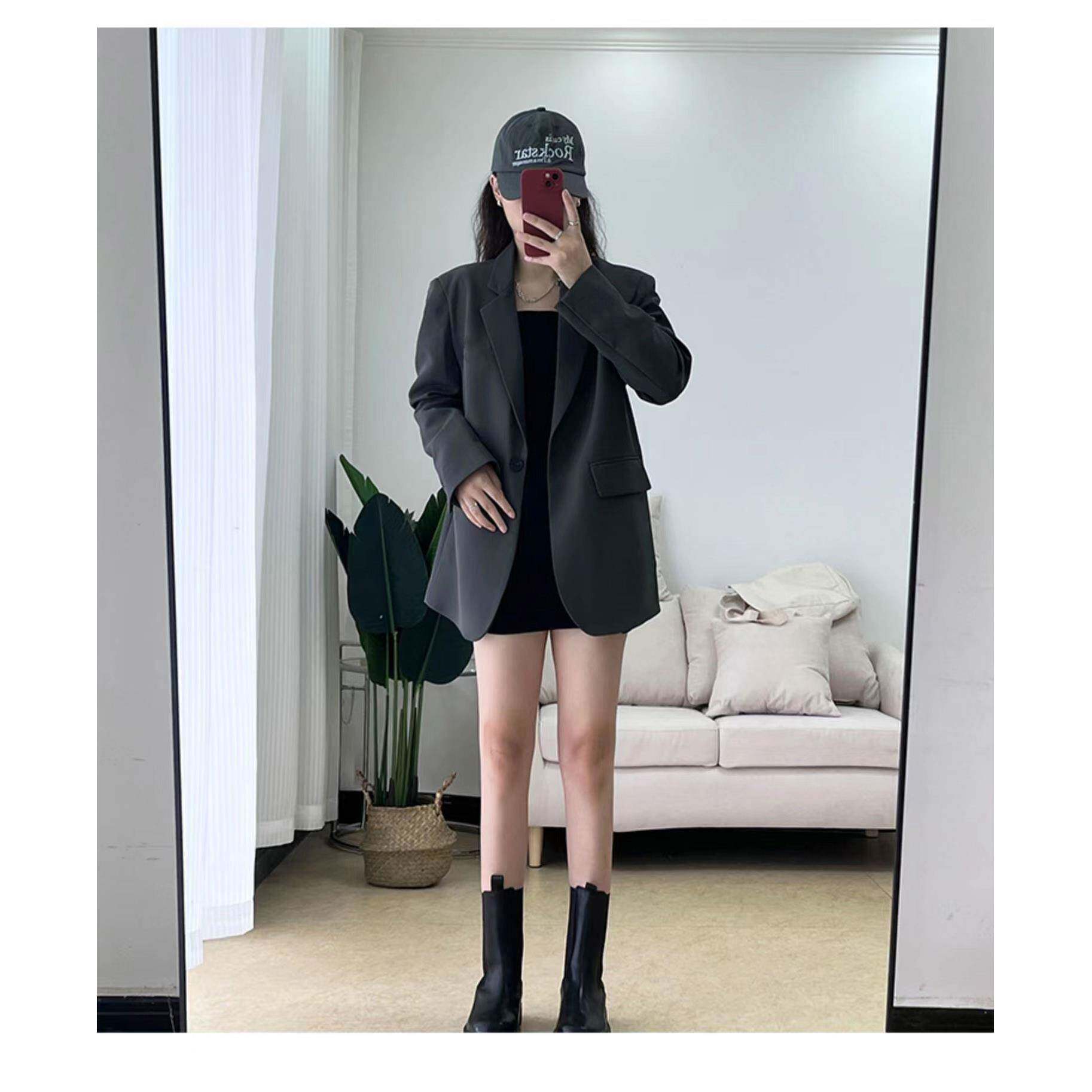 新品灰色西装外套女2026春秋新款高级感设计感小个子西服宽松休闲