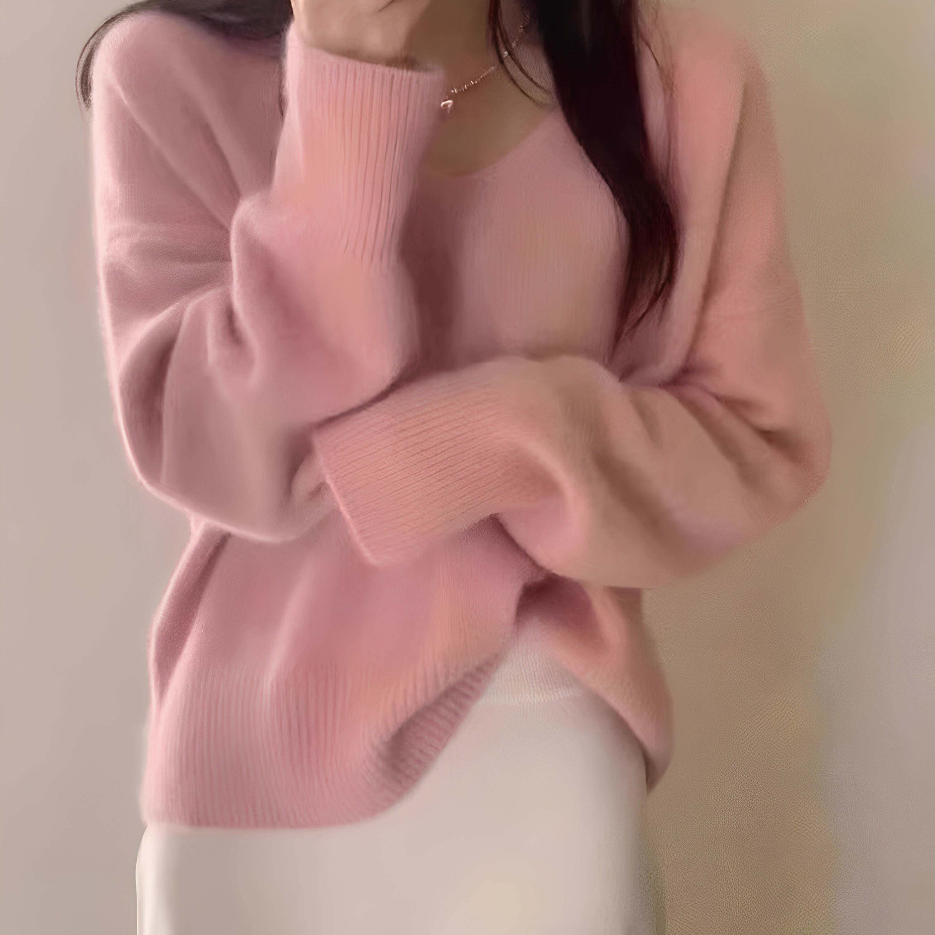 新品软糯浣熊绒蓝色v领毛衣外套女秋冬新款宽松套头高级感针织衫