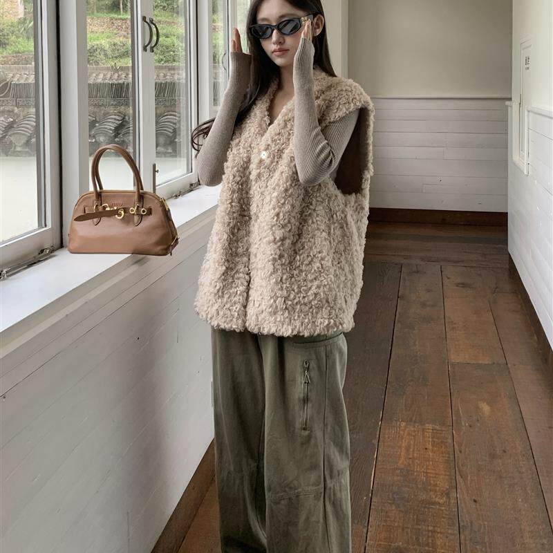 新品环保羊羔毛马甲外套女