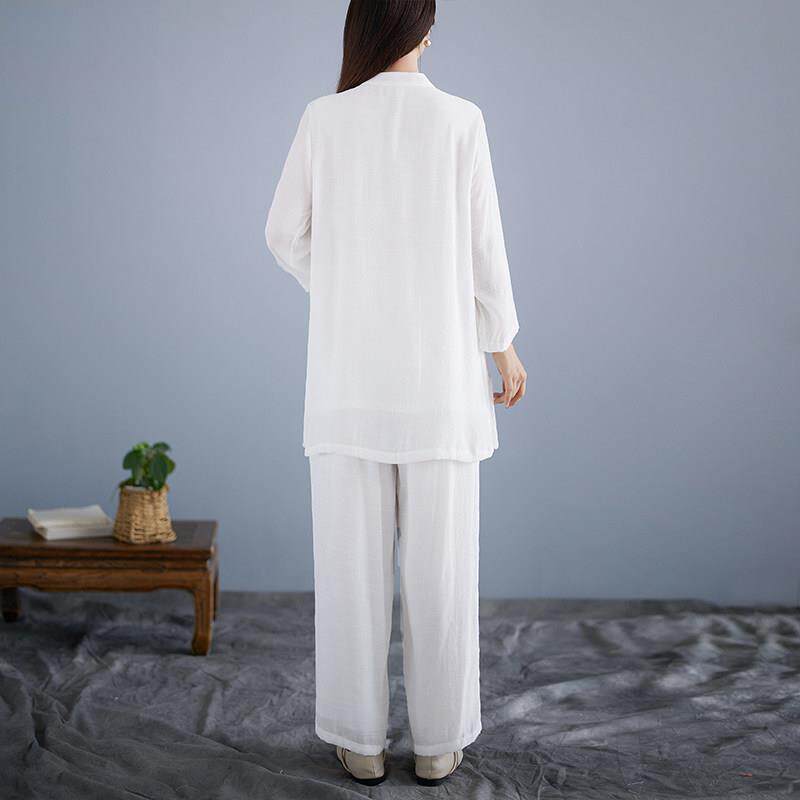 新品2026早秋新款素白色茶服两件套装佛系禅意打坐瑜伽服国风表演