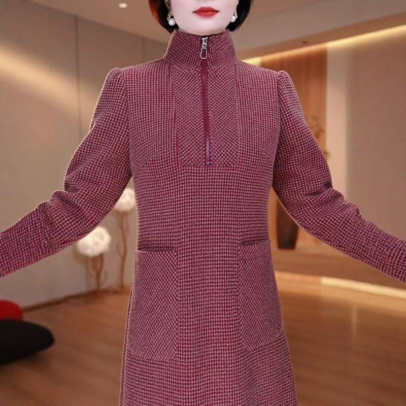 新品春秋新款大码时尚连衣裙遮肉显瘦款F时尚简约高级感妈妈装长