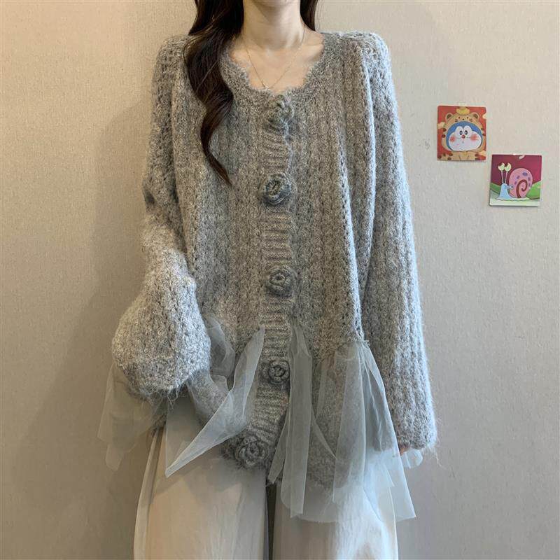 新品立体花朵长袖针织衫毛