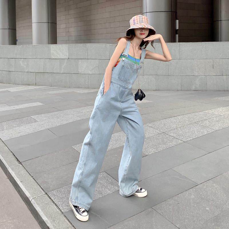 新品日系复古牛仔背带裤女2026新款工装高腰吊带连体裤阔腿拖地长