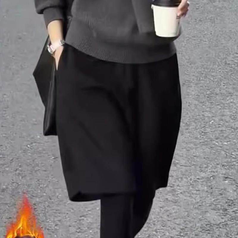 新品2026秋季流行新款加厚五分毛呢裤女大码胖mm高腰时尚宽松阔腿