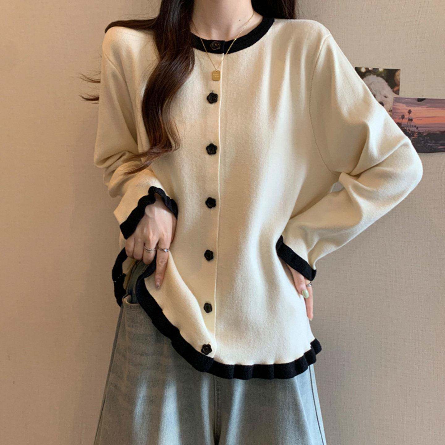 新品大码女装年轻妈妈秋冬新款针织衫毛衣中年女装减龄荷叶边显瘦