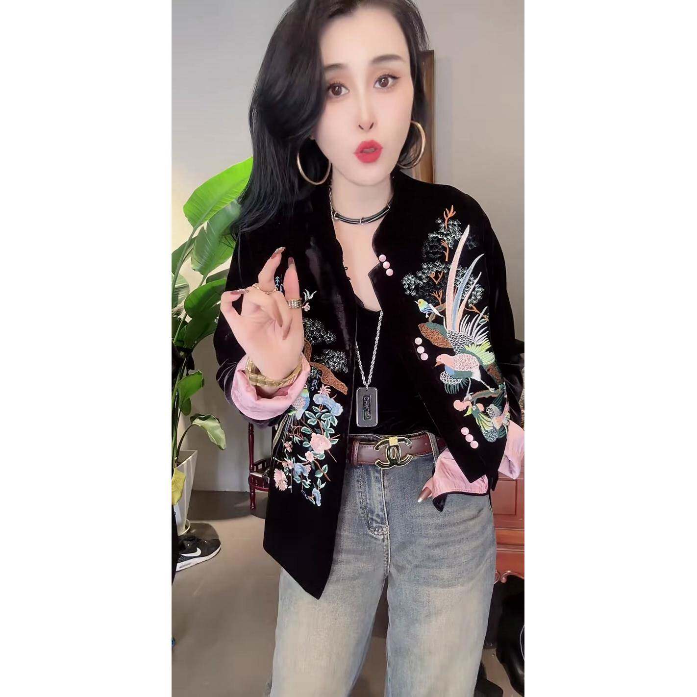 新品新中式重工刺绣金丝绒外套女欧货2026秋季新款高级感时尚洋气