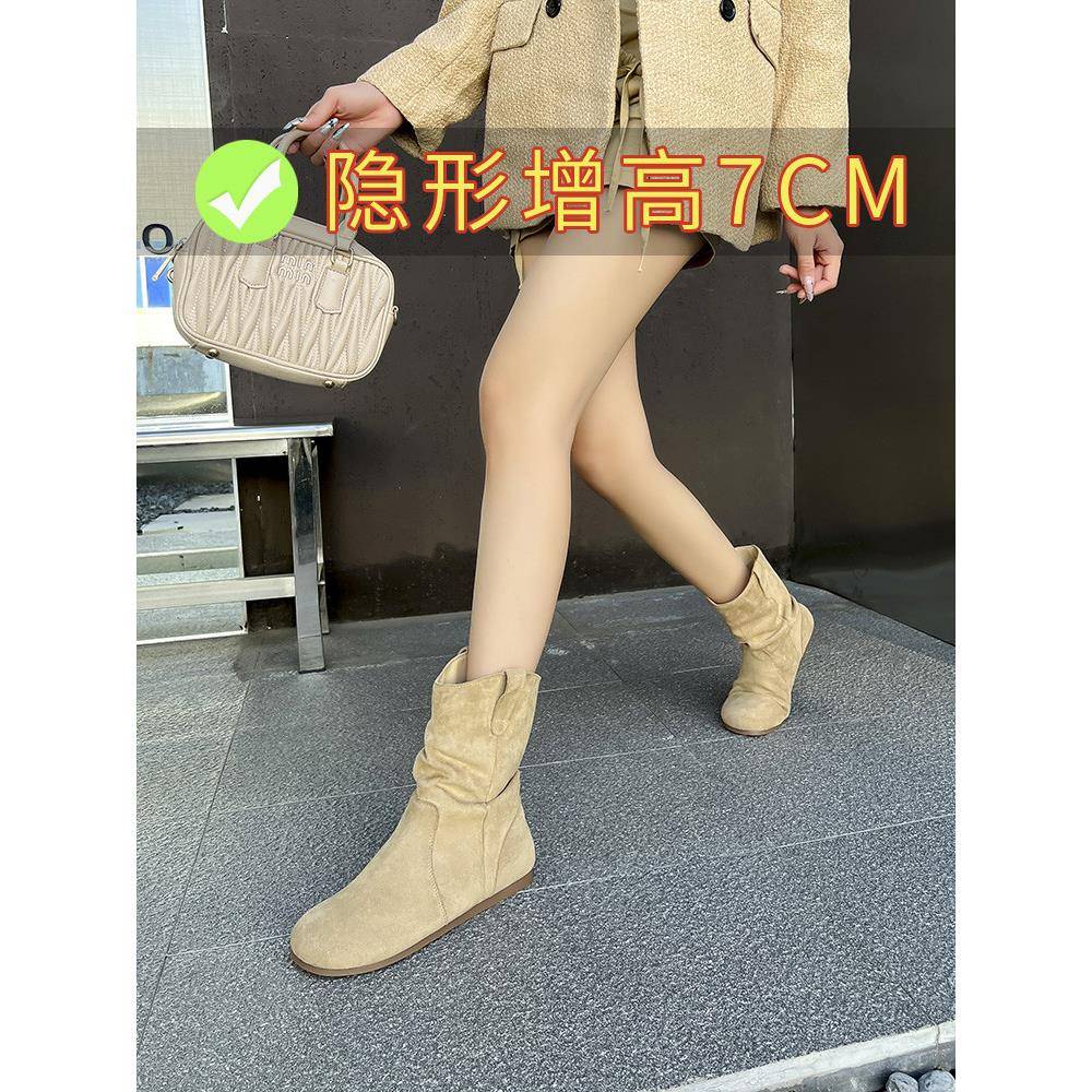 新品巨好看内增高中筒靴子女2026新款秋季爆款堆堆靴小个子短靴马