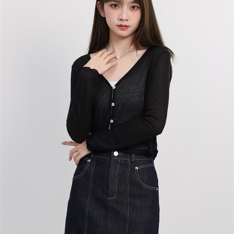 新品甜美V领长袖针织外套