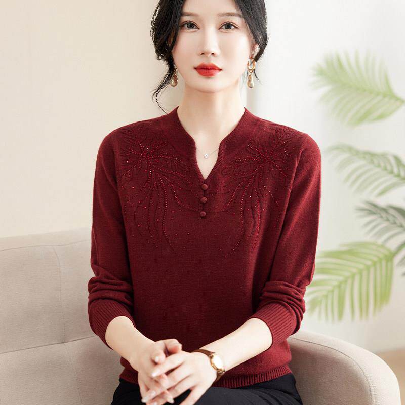 新品秋装新款针织小衫妈妈装时尚毛衣打底小衫中老年女士春秋气质