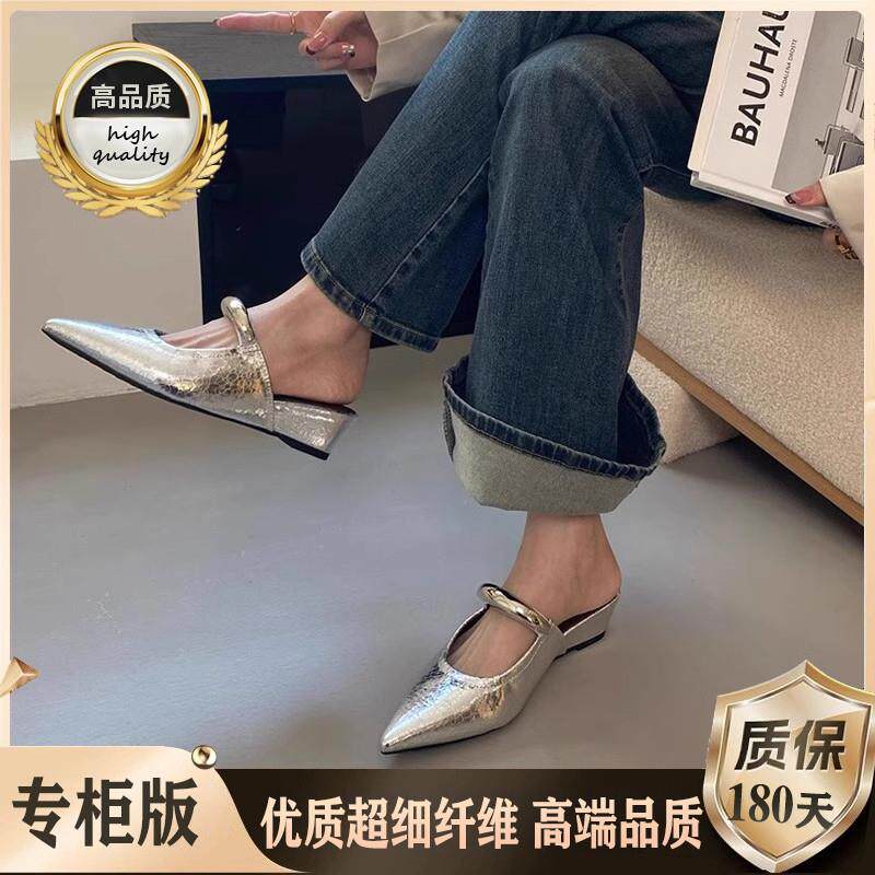 新品内增高坡跟包头半拖鞋女外穿2026新款春夏尖头法式玛丽珍单鞋