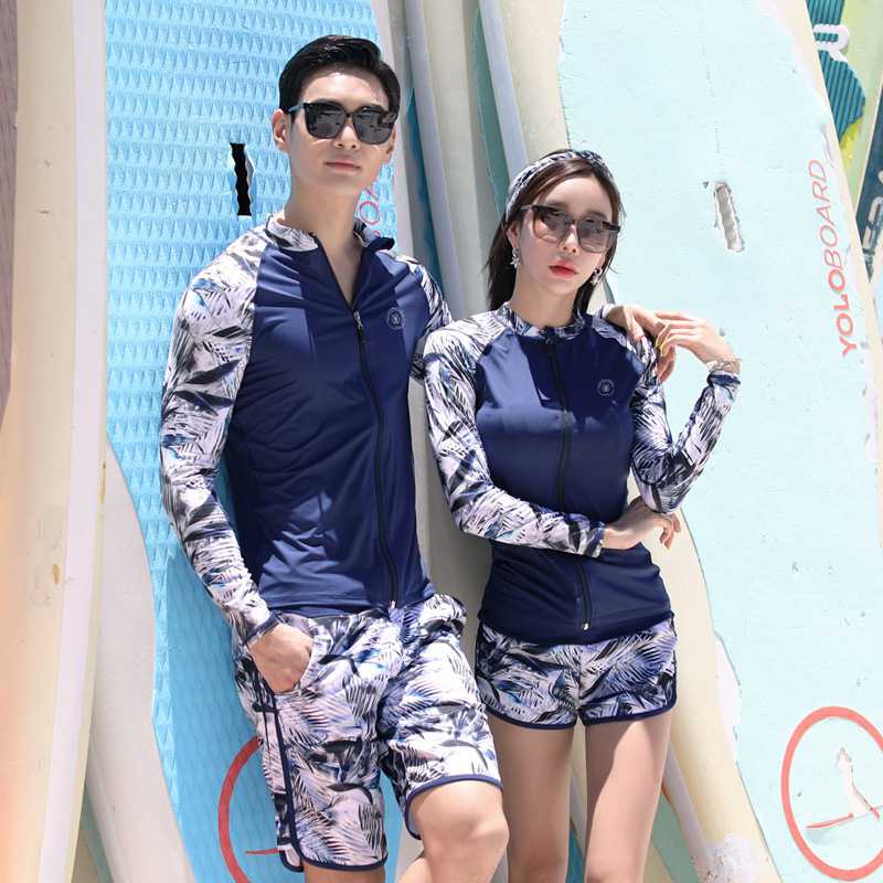 韩潜水服分体拉链防晒水母男女长袖泳衣冲浪服情侣温泉沙滩套装