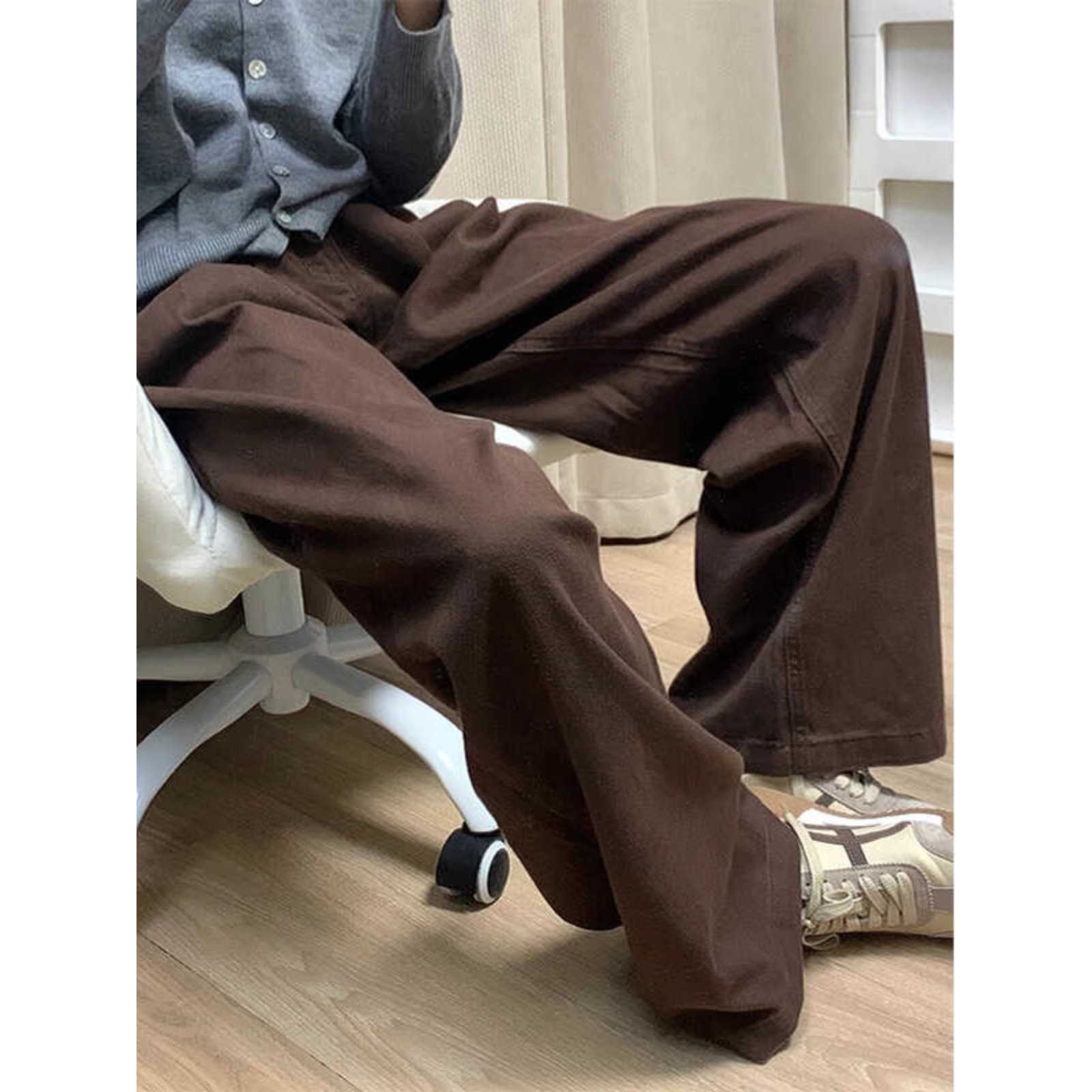 大码深咖色牛仔裤女秋季新款胖mm宽松高腰显瘦阔腿裤梨形身材裤子