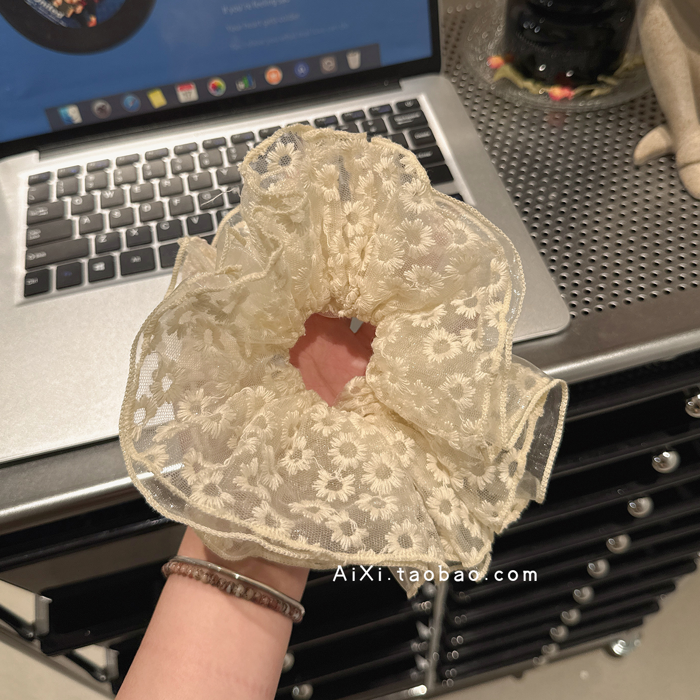 少女心刺绣花朵双层大肠发圈发绳