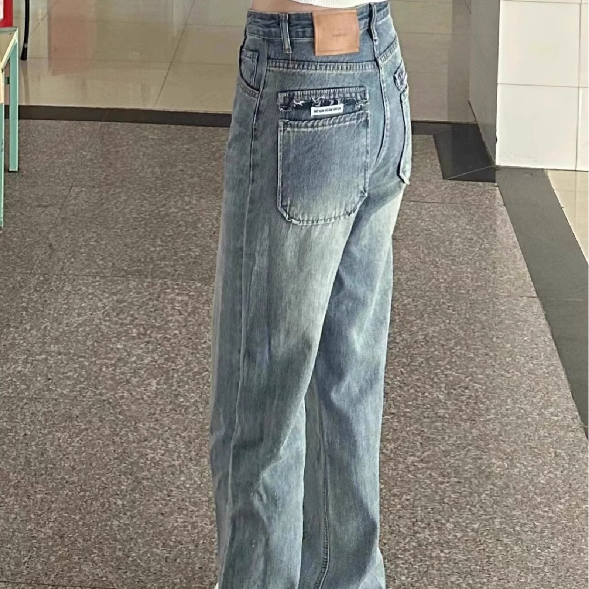 复古高腰阔腿牛仔裤女秋冬新款宽松垂感显瘦直筒小个子拖地长裤子