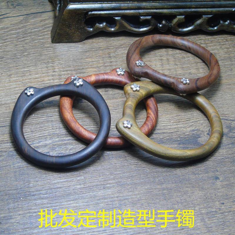 个性镶嵌黑檀木镯子创意时尚手圈饰品复古贵妃镯鸡血藤男女简约款