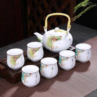 大容量陶瓷泡茶茶壶过滤茶杯家用提梁壶大茶壶 定窑提梁壶茶具套装