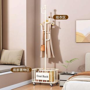 简易晾衣架落地卧室家用客厅挂衣架网红带轮收纳衣服简易衣帽架子