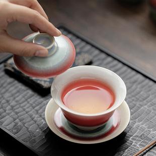 半夏三才盖碗极光窑变陶瓷泡茶碗带盖茶杯家用手抓碗单个泡茶器