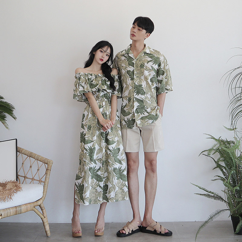 情侣装夏装2021新款韩版潮流小众设计感套装女你衣V我裙不一样衬
